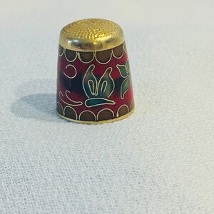 Vintage Cloisonné Style Enamel Thimble Floral Pattern Gold Tone